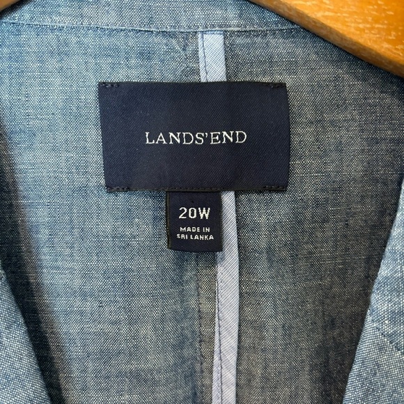 NWOT Lands End 20W Blazer Jacket Cotton Chambray Blue One Button - Picture 5 of 10